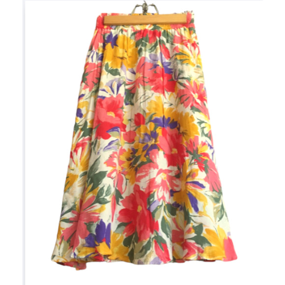 SALE. Vintage White & Pink FLORAL Skirt w/ POCKETS - Pastel A-Line Skirt - S/M - Picture 6 of 7